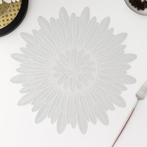 Image of HomeCloud PVC Material Round Shape Table Mat, Dining Table Mat,Table Placemats, Round Mats,Best for Bed-Side Table /Center Table, Dining Table /Shelves (Sun Silver, Set of 1)