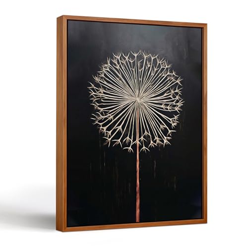 RZIGERNO Vintage Framed Dandelion Wall Art Canvas Print Modern Minimalist Artwork 12x16 Inch Fun Plant Wood Grain Frame Poster Picture for Bathroom Living Room Bedroom Office Gallery Wall Decor