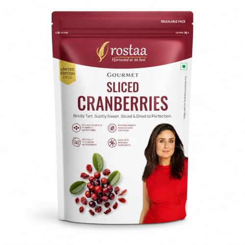 Image of Rostaa Gourmet Sliced Cranberries 200 gms | Rich in Antioxidants, Fiber & Vitamin C | Supports Immunity, Digestion & Heart Health | Premium & 100% Natural Snack (200 Gram (Pack of 1))