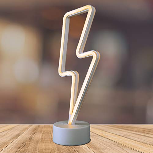 Lightning Bolt LED Neon Marquee Signs Light with Holder Base LALA LAMP (Warm White)