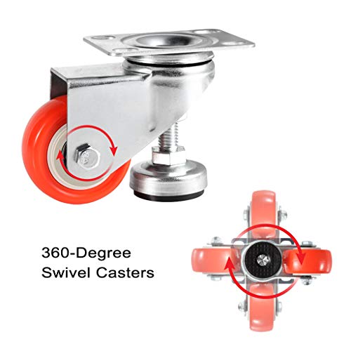Skelang 4 Pcs 2” Adjustable Leveling Caster, Leveling Feet Wheels, Swivel Plate Casters Wheels, Installing For Industry Equipment, Dollies, Workbench, Bookshelves, Total Load Capacity 330Lbs #TOP5