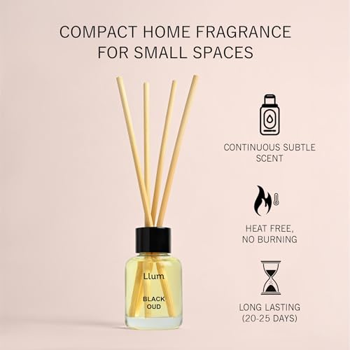 Image of Llum Black Oud 30ml Reed Diffuser Set | Premium Room Freshener for Small Spaces, Washrooms, Desk Accessory | Organic, Toxin Free Home Fragrance, Aromatherapy | Luxurious Scents | Elegant Gift