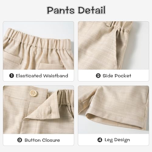 Image of Volunboy Baby Boys Summer Suits Short Sleeve Wedding Ring Bearer Outfits 4Pcs Graduation Dress Vest Shirt Bowtie Shorts Set
