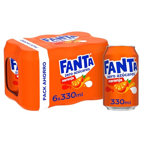 Fanta Naranja Zero Azúcares - Refresco con 7% de zumo de Naranja, zero azúcares añadidos - Pack 6 latas 330 ml