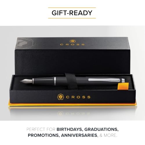Image of Cross Calais Matte Black Refillable Fountain Pen - Medium Point, Black Ink, Smooth Writing, Presented in a Luxury Gift Box