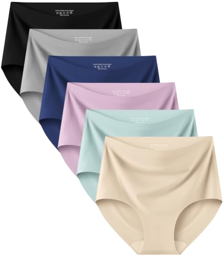Image of Kalapa Seamless Womens Underwear High Waisted No Show Briefs Silky Stretch Breathable Full Coverage Ladies Panties Multi Pack