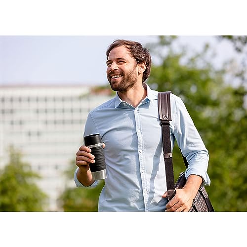 Foto von EMSA N2010500 TRAVEL MUG WAVES Isolierbecher 0,36 L Schwarz - bis zu 4h heiß und 8h kalt, 100% dichter Thermobecher, Kaffee to Go, 360°-Trinköffnung, Quick Press Verschluss