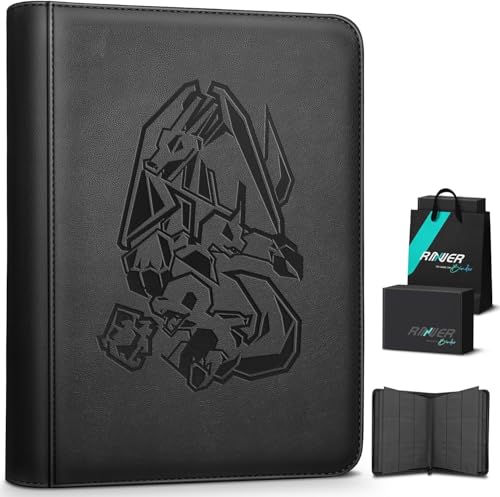 Douper Boîte de rangement pour 540 cartes à collectionner avec fermeture éclair en métal YKK et compartiments latéraux, cadeau de qualité supérieure pour collectionneurs de cartes (noir)