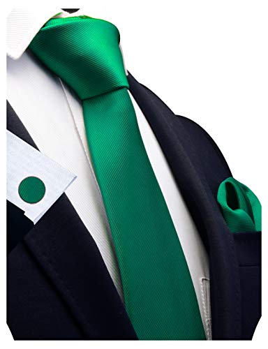 Image of GUSLESON 3.15 inch（8cm） Solid Color Necktie and Pocket Square Cufflinks Sets For Men + Gift Box