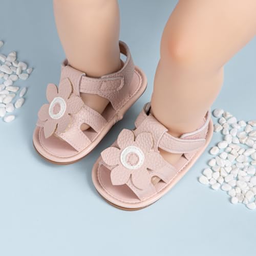 Image of Meckior Baby Toddler Infant Girls PU Leather Soft Open Toe Summer Sandals Flower Princess Flat Shoes