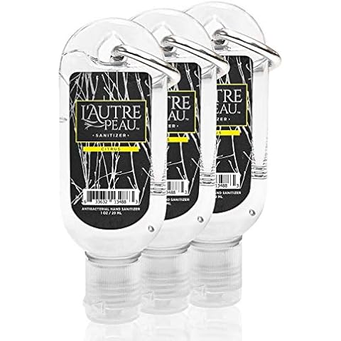 Travel Hand Sanitizer Gel with Aloe Vera & Vitamin E Made by L’AUTRE PEAU - Citrus Scented Alcohol Based Liquid Instant Hand Cleaner Pocket Sanitizer with Carabiner Clip (1oz 3 Pack) Cover