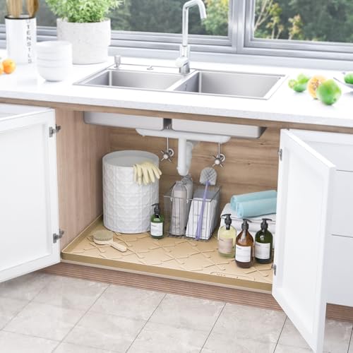 SIKADEER 31" x 19" Under Sink Mat Waterproof, Silicone Mat Kitchen Drawer Shelf and Cabinet Liner, Sink Protector for Kitchen Organizers and Storage, Boot Tray Pet Food Mats