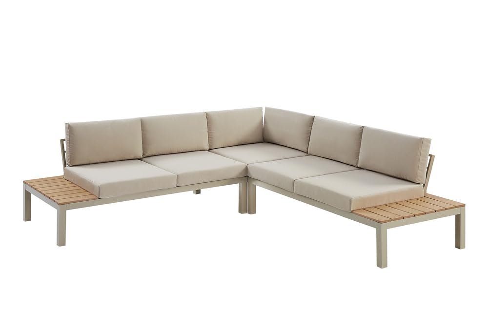 Riess Ambiente Garten Sitzgruppe Miami Lounge - 240cm - Champagner Greige - Aluminium WPC - wetterfest Outdoor inkl. Kissen