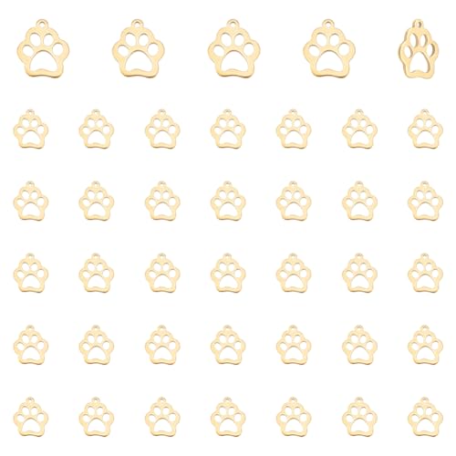UNICRAFTALE 40pcs Real 18K Gold Plated Animal Cat Dog Paw Charms Stainless Steel Paw Print Charms Footprint Charm Metal Puppy Prints Charms for Jewelry Making DIY Necklace Bracelet 14x12x1mm
