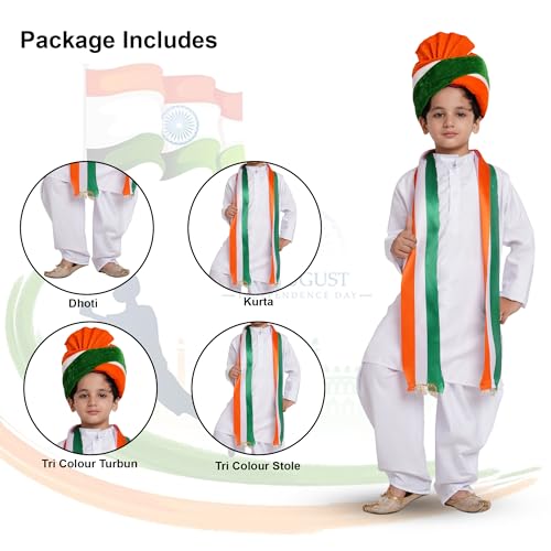 Image of Kaku Fancy Dresses White Dhoti Kurta & Safa Stole For Kids, Kurta Set For Boys & Girls, White