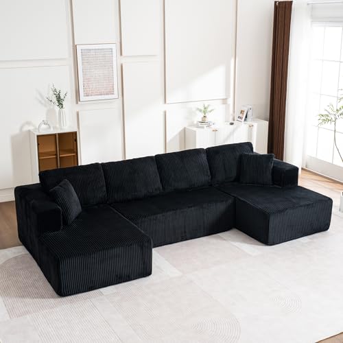 Yihomfy Canapé d'angle modulaire surdimensionné en Forme de U, 332 cm canapé compressé 4 Places avec Double Chaise Longue, Moderne canapé en Mousse...