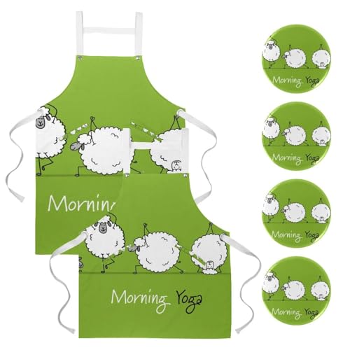 Tablier de cuisine pour restaurant bistrot et bar avec motif mouton de yoga lot de 2