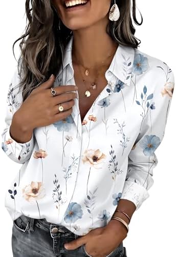 Zeagoo Button Down Shirts for Women Dressy Floral Printed Long Sl...
