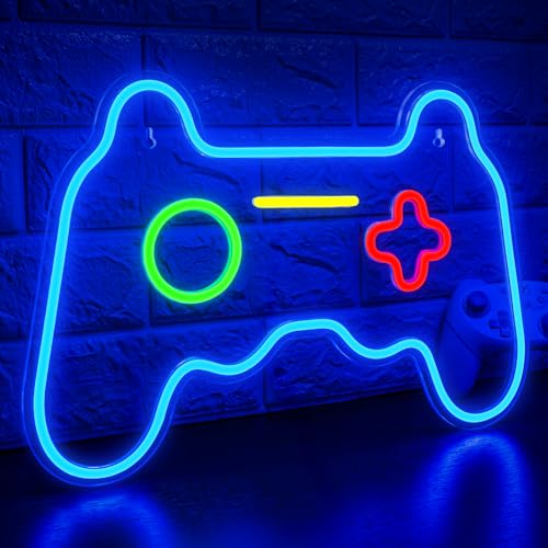 ineonlife Spiel Neon Schild für Game Wand Deko,Gamer LED Leuchtschilder Dimmbare,Blau Gaming Led Schild für Spielzimmer,Jugendzimmer,Game Room,Playstation,Spielbereich,Spielgeschenk