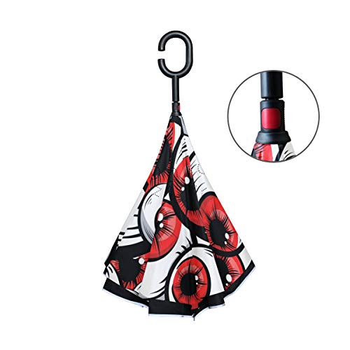 Ayouran Eyeball Design Double Layer Inverted Umbrella Cars Reverse Umbrella Waterproof Windproof Large Straight Polyester Umbrella For Sun And Rain Outdoor With C-Shaped Handle #TOP2