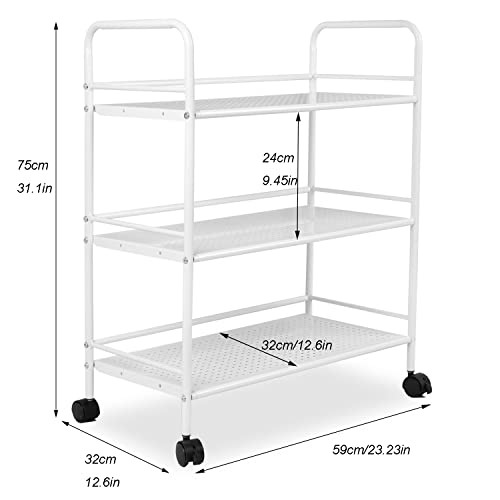 DRM 3 Tier Rolling Storage Trolley Cart Utility Cart Salon Trolley Cart with Wheels, Spa System Storage Cart Salon Beauty Trolley Cart, White