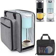 حقيبة سفر محمولة لحمل ماكينة صنع القهوة Anitor مناسبة لماكينة Keurig K-Mini/K-Mini Plus/K-Express، حقيبة سفر لماكينة صنع القهوة ذات الخدمة الواحدة مع أحزمة كتف مبطنة تتضمن حقائب تخزين متعددة، باللون الأسود
