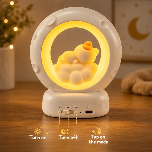 Image of Cat Moon Light For Bedroom Dim Light| 3 Gear Brightness Night Lamp for Kids| Home Decor Gift for Women Girls & Boys| Couple Gift| Love Gift for Her| Decoration Silicone Night Lamp| Cute LED Moon