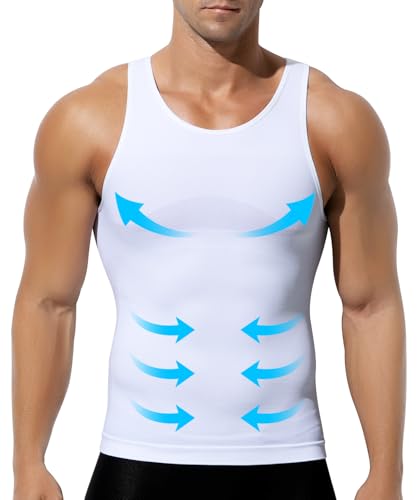 Mauro Kane Mens Compression Vest Slimming Body Shaper Seamless Top Sleeveless Workout Tank Top White