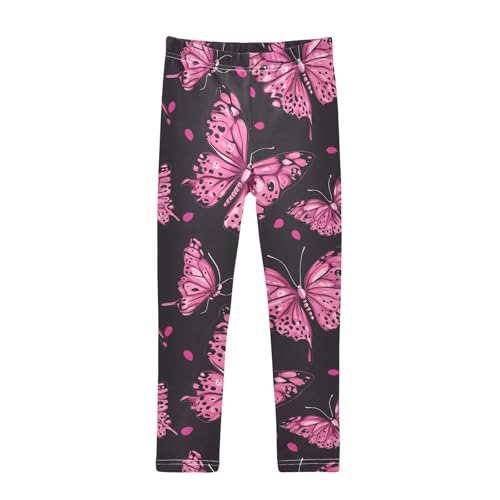 Pink Butterfly Leopard Print Girls Leggings Soft Stretch Workout Yoga Dance Pants for Kids Casual Tights