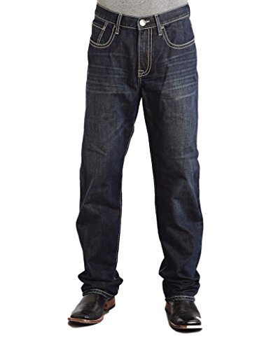 Stetson Men's 1520 Standard Straight Leg Fit Jean,Classic Dark Stone Wash with X Back Pocket Embroidery, 33x30