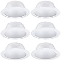 TORCHSTAR 6 Inch Classic White Recessed Can Light Trim, Step Baffle with Detachable Ring, Full Metal, for 6 Inch Recessed Can, Fit Halo/Juno Remodel Recessed Housing, White, Pack of 6
