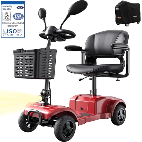VOCIC D42 Movilidad scooter plegable 135KG, 20KM Scooter de movilidad de 4 ruedas Estable para personas mayores con Neumáticos Antipinchazos para todo terreno,Garantía 5 Años| Rojo