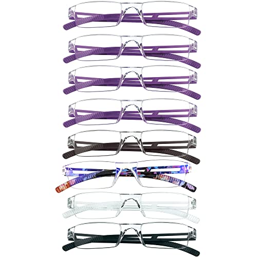 Image of 8 Pack Reading Glasses, Blue Light Blocking Computer Reading Glasses for Women and Men, Lightweight Readers (4 Color+4 Purple,+3.50Magnification)
