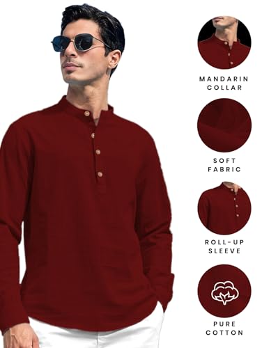 Image of Vida Loca Men Solid Cotton Blend Straight Kurta Shirt