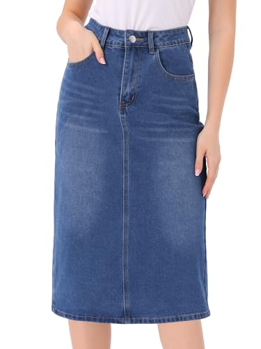Jupe en jean midi à taille haute sculptante et poches arrière fendues