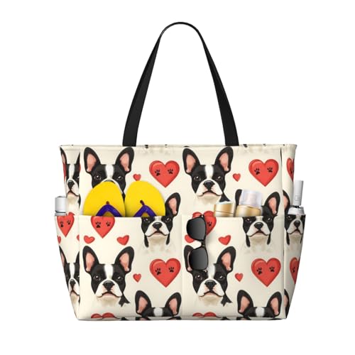 Large Beach Bags for Women Sandproof - Cute Heart Paw Print Summer Travel Work Tote Bags with Zipper