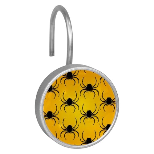 Anelli per tenda da doccia con motivo ragni neri, ganci in resina e vetro e acciaio inossidabile, decorazione moderna per il bagno, facile da pulire