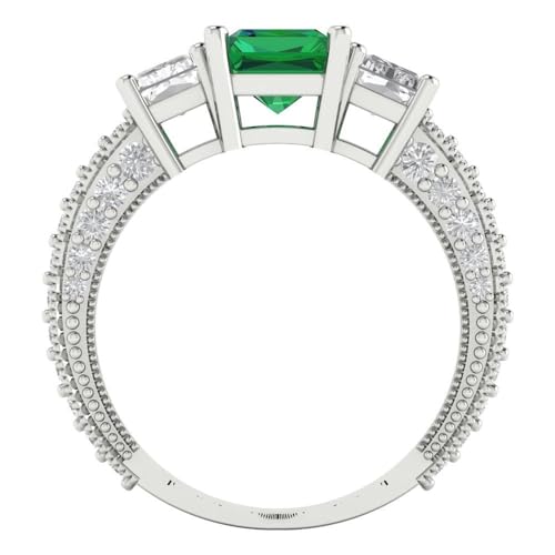 3.61 ctw Emerald Cut Solid Gold Engagement Ring for Women - 14K White Gold - Simulated Emerald Wedding Promise Ring for Her4