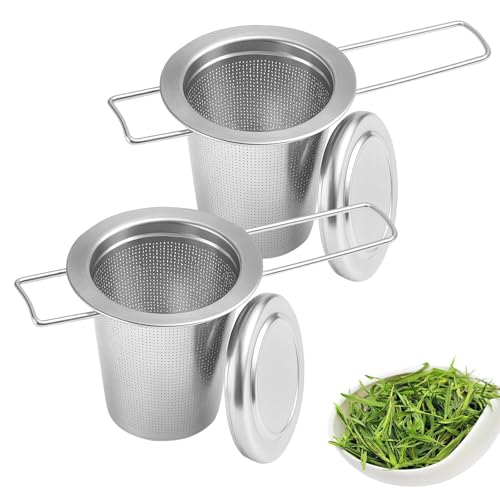 KAIYAYA 2 Stück Teefilter für losen Tee, Edelstahl-Diffusoren mit klappbaren Griffen und Deckel,...