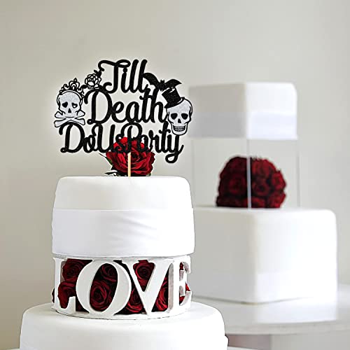 Black Glitter Till Death Do Us Party Cake Topper, Halloween Skeleton Wedding Cake Topper, Gothic Wedding Engagement Party Decoration #TOP4