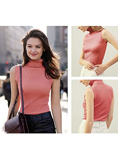 Image of v28 Women Sleeveless High Neck Turtleneck Stretchable Knit Sweater Top