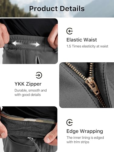 Image of FREE SOLDIER Men's Fleece Lined Outdoor Cargo Hiking Pants Water Repellent Softshell Snow Ski Pants with Zipper Pockets