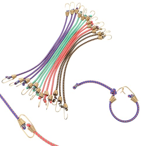 JJUNW 12 Pcs Small Bungee Cords with Hooks, Mini Bungee Cords Tarp Straps, Adjustable 10 Inch Thin Bungees Cord for Luggage Roof Rack Hang Outdoor Tent Tarp Bike Car Rv Camping Tool Cargo Accessory