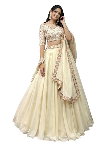 Image of TRENDMALLS Women's Georgette Embroidery work Lehenga Choli with Dupatta | Bridesmaid Wedding Lehenga Choli for women