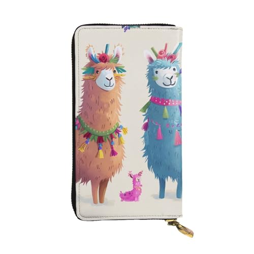 Women's Leather Wallet - Alpaca Llama Prints Coin Purse Travel Card Holder Zipper Purse Cell Phone Handbag