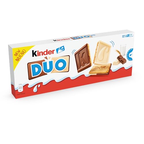 Kinder Duo, 12 Biscotti Bigusto Ricoperti di Cioccolato al Latte Kinder e Cioccolato Bianco, Senza Coloranti e Conservanti, Confezione da 150 Gr