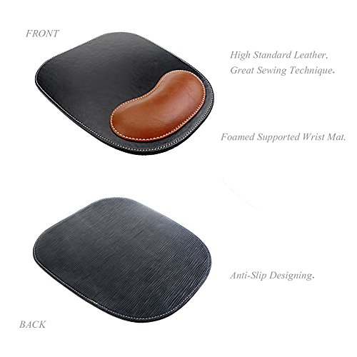 Fosinz Ergonomic Leather Mouse Pad Mat Mousepad With Rest Wrist Support Non-Slip Rubber Base Memory Foam Waterproof Surface For Gaming Office (Brown&Black) #TOP4