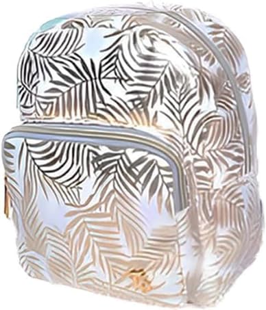 Mochila de Costas Feminina Brilhosa com Design de Folhas - Elegância e Estilo para Seu Passeio! Ideal para Aventuras Urbanas, Conforto e Durabilidade em Cada Detalhe! (Branco)