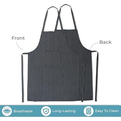 Image of Kuber Industries 3 Pcs Cotton Apron for Kitchen with Front Pocket | Cooking Aprons for Women & Men - Ideal for Home & Restaurant | Lining Design - Black