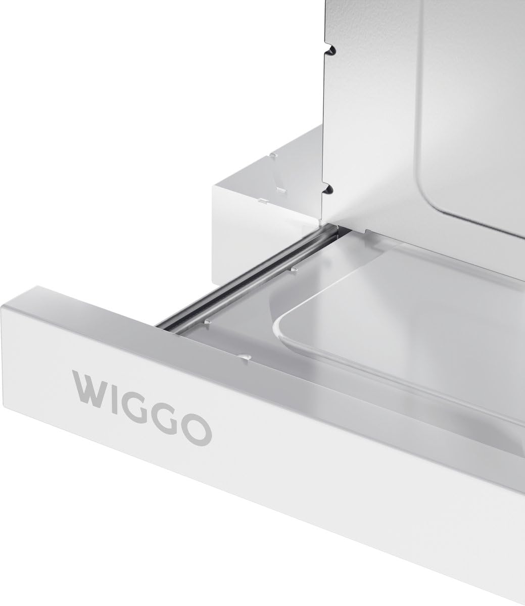 Wiggo Dunstabzugshaube 60cm WE-632R weiß I Flachschirmhaube für Abluft oder Umluft Dunstabzug 300m³/h mit LED-Beleuchtung I Einbau-Dunstabzugshaube inkl. Fettfilter & 2× Kohlefilter